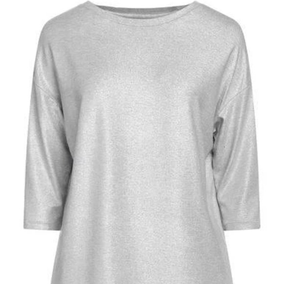 NWT | Majestic Filatures Metal Grey Metallic Elbow Length‎ Viscose T Shirt - Picture 3 of 7